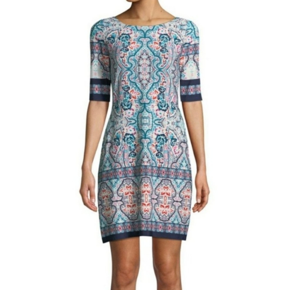 Eliza J Graphic Print Jersey Shift Dress Sz 14